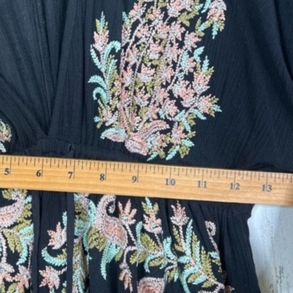 Free People Pretty Pineapple V Tunic Dress Embroidery  Drawstring S Hippie Boho - Picture 14 of 16